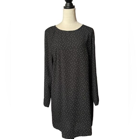 H&M Black Long Sleeve Shift Dress w/Small White Polka Dots & Keyhole (LG) - Picture 2 of 13